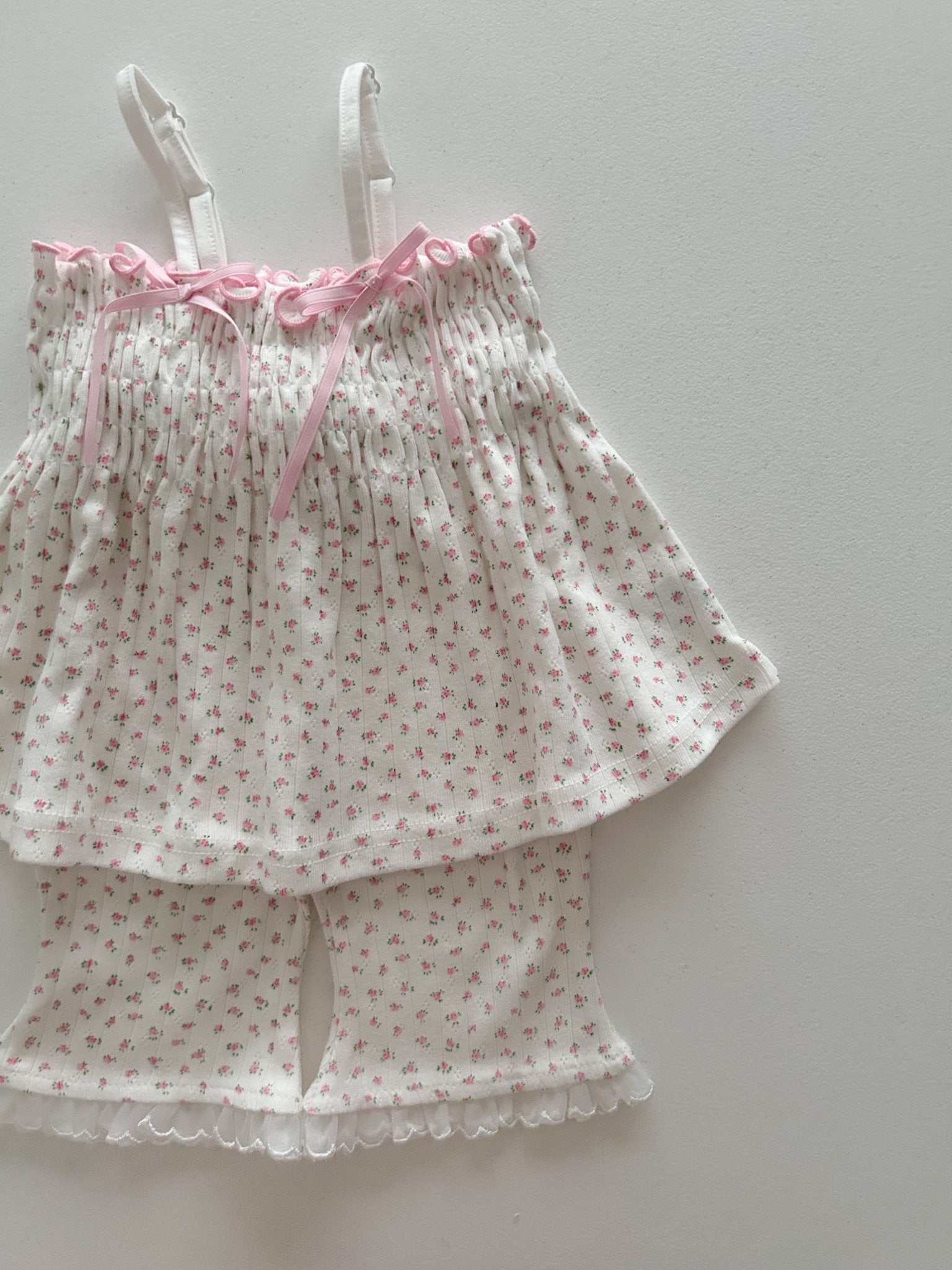Toddler SS25 Adjustable Strap Smocked Sleeveless Top and Lace Shorts Set (2 - 7y) - 2 Colors kids outfit