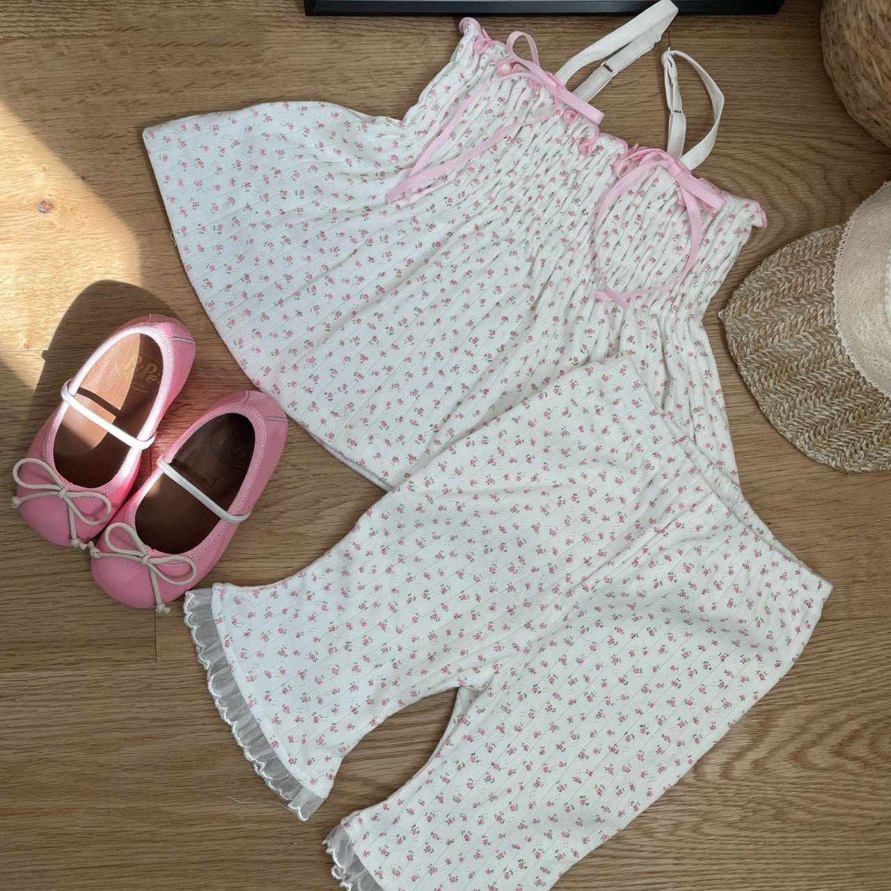 Toddler SS25 Adjustable Strap Smocked Sleeveless Top and Lace Shorts Set (2 - 7y) - 2 Colors kids outfit