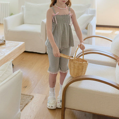 Toddler SS25 Adjustable Strap Smocked Sleeveless Top and Lace Shorts Set (2 - 7y) - 2 Colors kids outfit