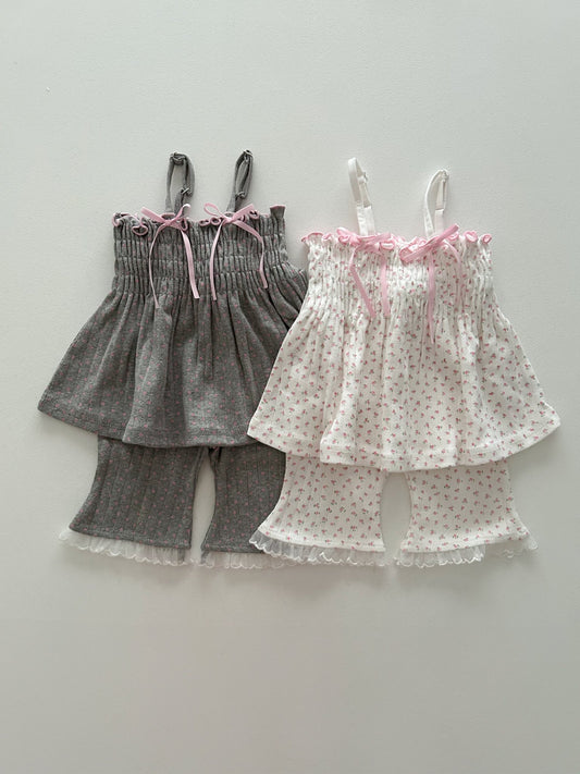 Toddler SS25 Adjustable Strap Smocked Sleeveless Top and Lace Shorts Set (2 - 7y) - 2 Colors kids outfit