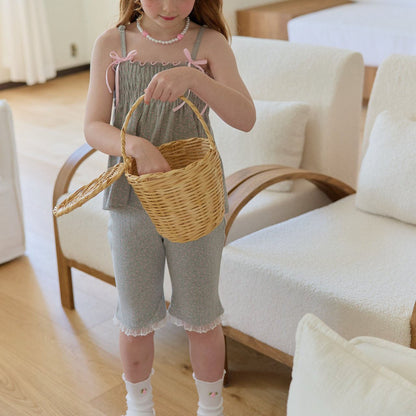 Toddler SS25 Adjustable Strap Smocked Sleeveless Top and Lace Shorts Set (2 - 7y) - 2 Colors kids outfit