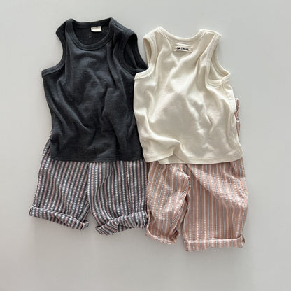 Toddler SS25 Basic Sleeveless Top and Stripe Pull On Pants Set (2 - 7y) - 2 Colors kids outfit