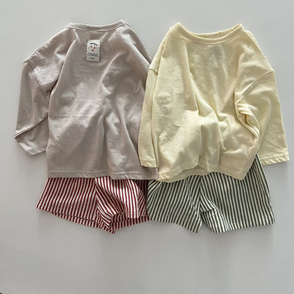 Toddler SS25 Basic Top and Stripe Shorts Set (2 - 7y) - 2 Colors kids outfit