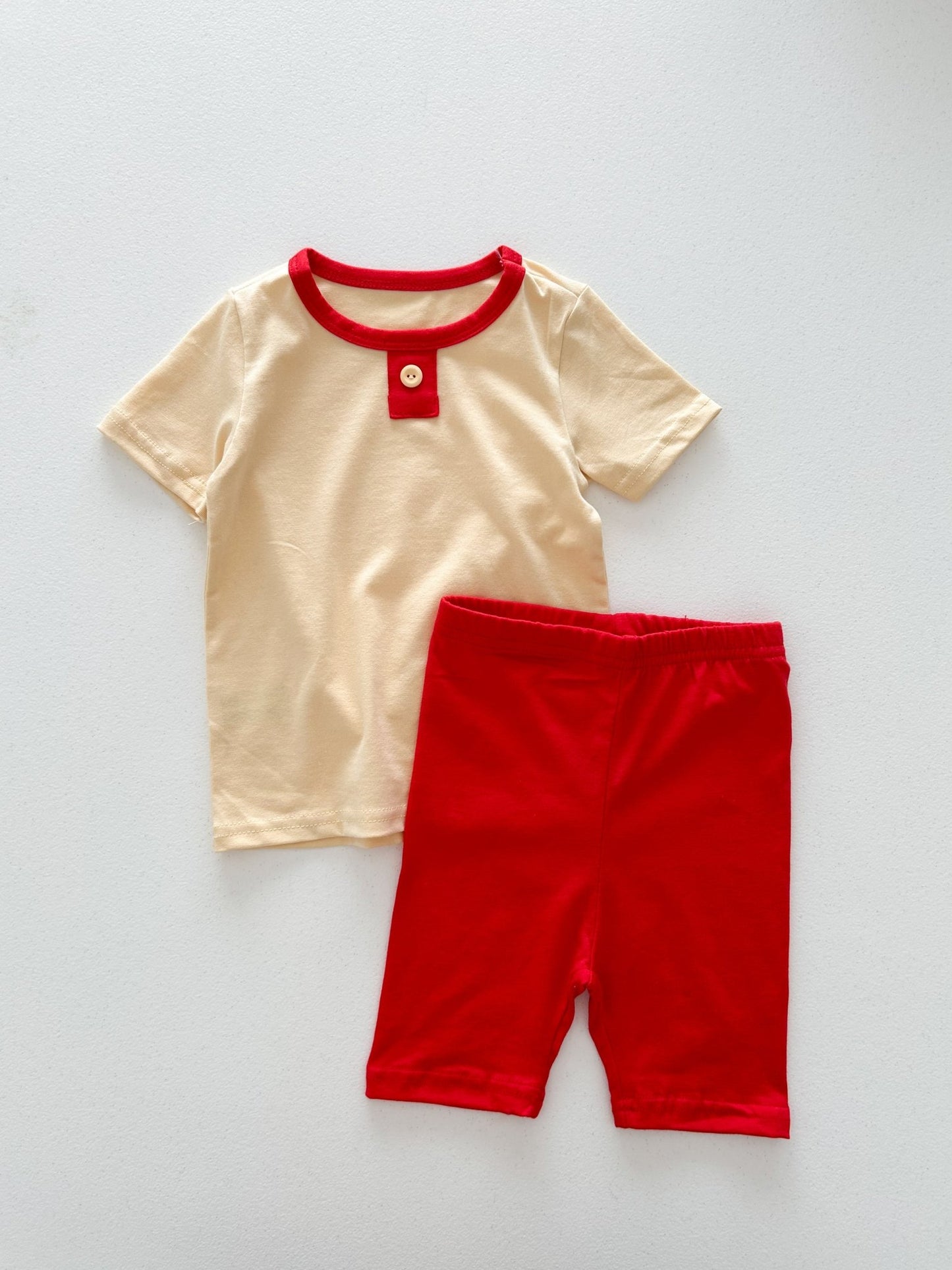 Toddler SS25 Contrast Short Sleeve Top and Pants Set (1 - 7y) - Butter Yellow kids outfit