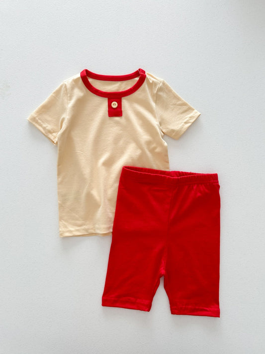 Toddler SS25 Contrast Short Sleeve Top and Pants Set (1 - 7y) - Butter Yellow kids outfit