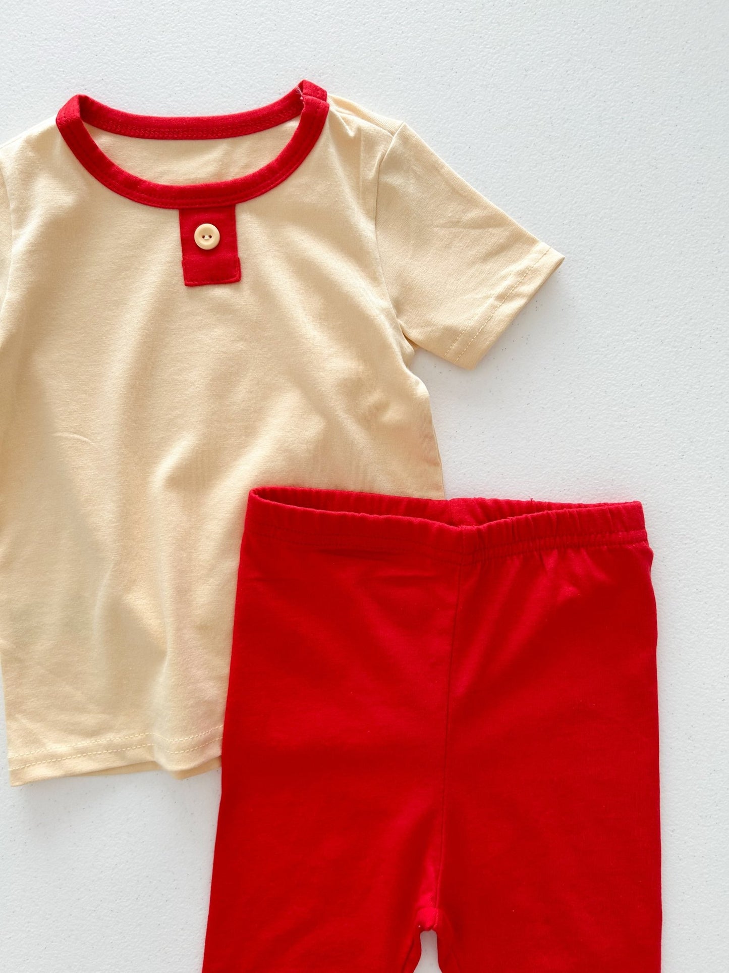 Toddler SS25 Contrast Short Sleeve Top and Pants Set (1 - 7y) - Butter Yellow kids outfit