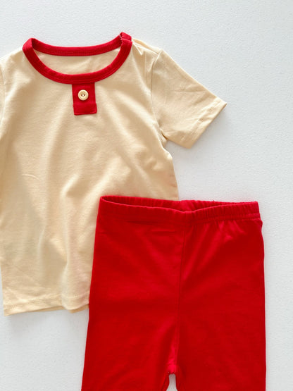 Toddler SS25 Contrast Short Sleeve Top and Pants Set (1 - 7y) - Butter Yellow kids outfit