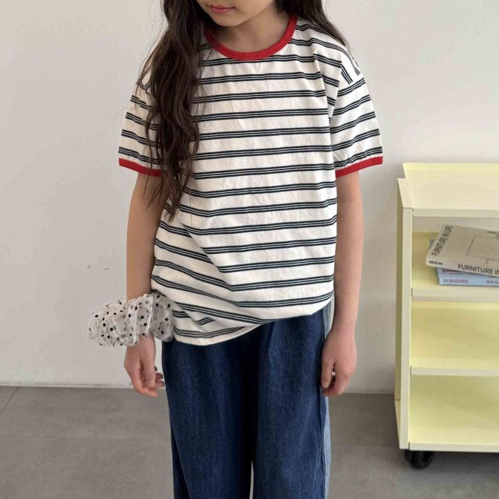 Toddler SS25 Contrast Trim Stripe Short Sleeve Top (3 - 7y) - 2 Colors kids outfit