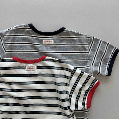 Toddler SS25 Contrast Trim Stripe Short Sleeve Top (3 - 7y) - 2 Colors kids outfit