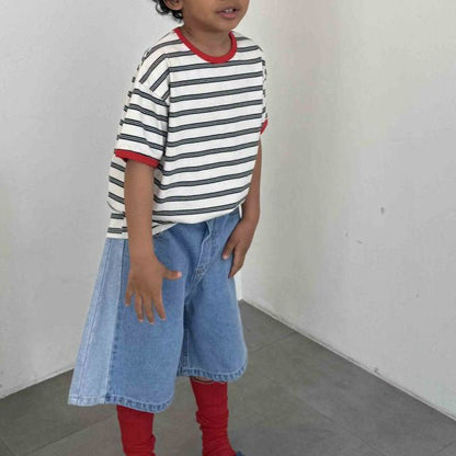 Toddler SS25 Contrast Trim Stripe Short Sleeve Top (3 - 7y) - 2 Colors kids outfit