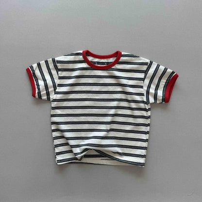 Toddler SS25 Contrast Trim Stripe Short Sleeve Top (3 - 7y) - 2 Colors kids outfit