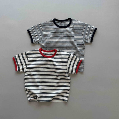 Toddler SS25 Contrast Trim Stripe Short Sleeve Top (3 - 7y) - 2 Colors kids outfit