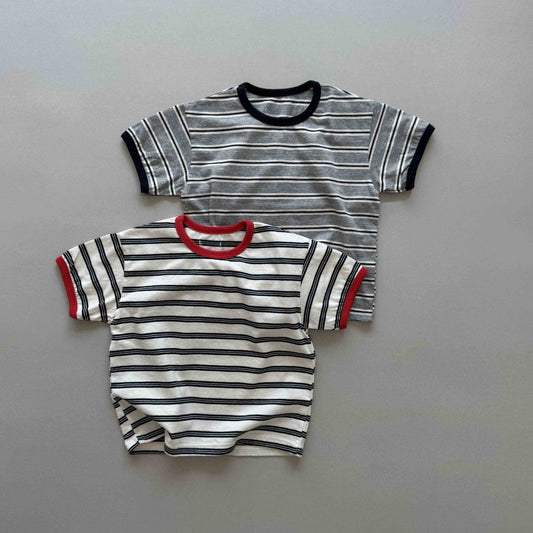 Toddler SS25 Contrast Trim Stripe Short Sleeve Top (3 - 7y) - 2 Colors kids outfit