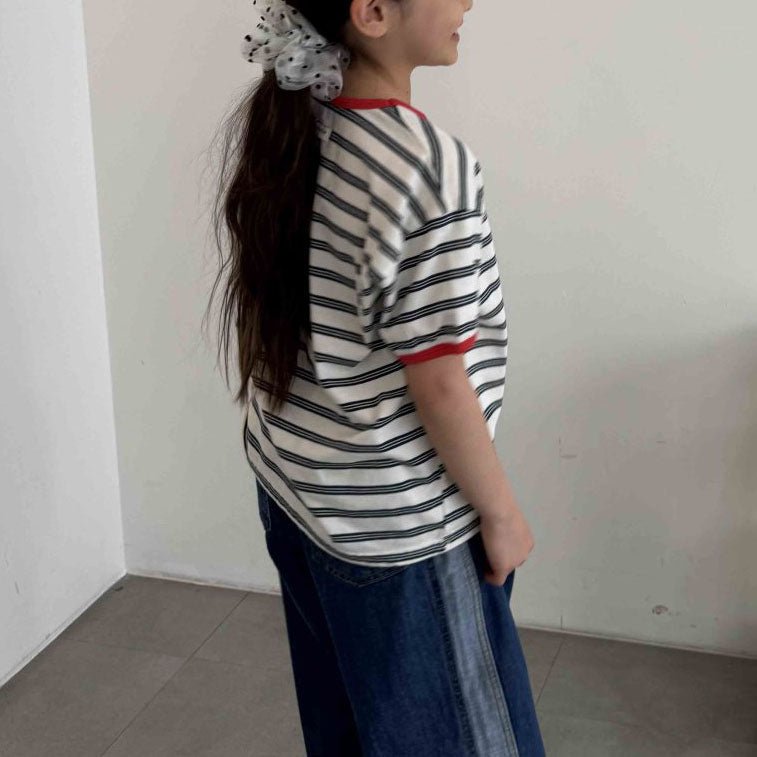 Toddler SS25 Contrast Trim Stripe Short Sleeve Top (3 - 7y) - 2 Colors kids outfit