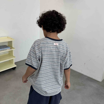 Toddler SS25 Contrast Trim Stripe Short Sleeve Top (3 - 7y) - 2 Colors kids outfit