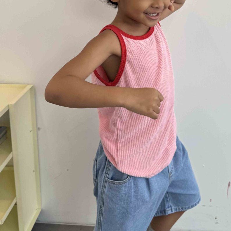 Toddler SS25 Contrast Trim Terry Cloth Cami (3 - 10y) - Pink kids outfit