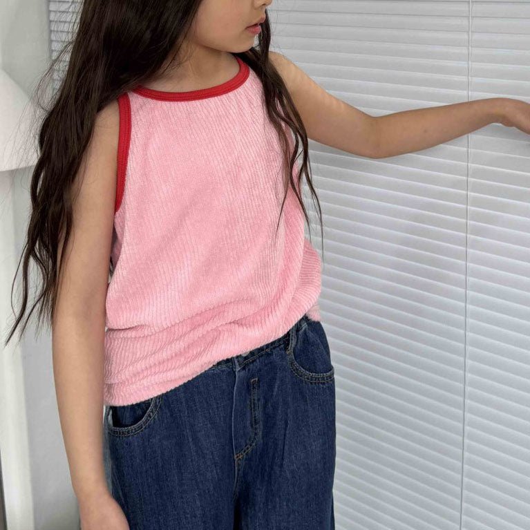 Toddler SS25 Contrast Trim Terry Cloth Cami (3 - 10y) - Pink kids outfit
