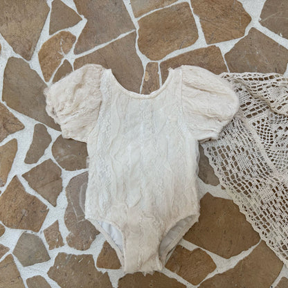 Toddler SS25 Puff Sleeve Lace One - Piece Swimsuit (1 - 6y) - Ivory kids outfit