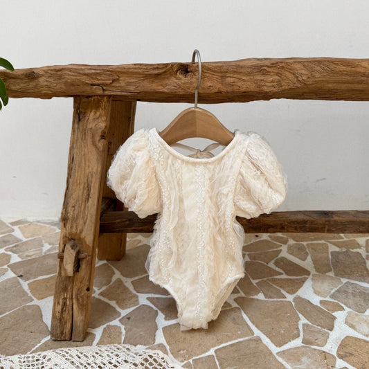 Toddler SS25 Puff Sleeve Lace One - Piece Swimsuit (1 - 6y) - Ivory kids outfit