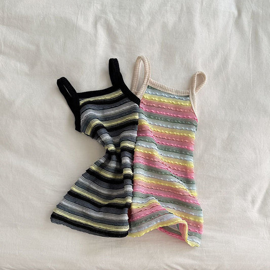 Toddler SS25 Stripe Tank Crochet Dress (1 - 7y) - 2 Colors kids outfit