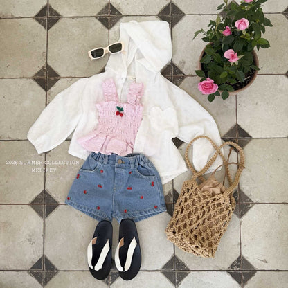Toddler SS26 Cherry Embroidery Denim Shorts (1 - 6y) - Denim - AT NOON STORE