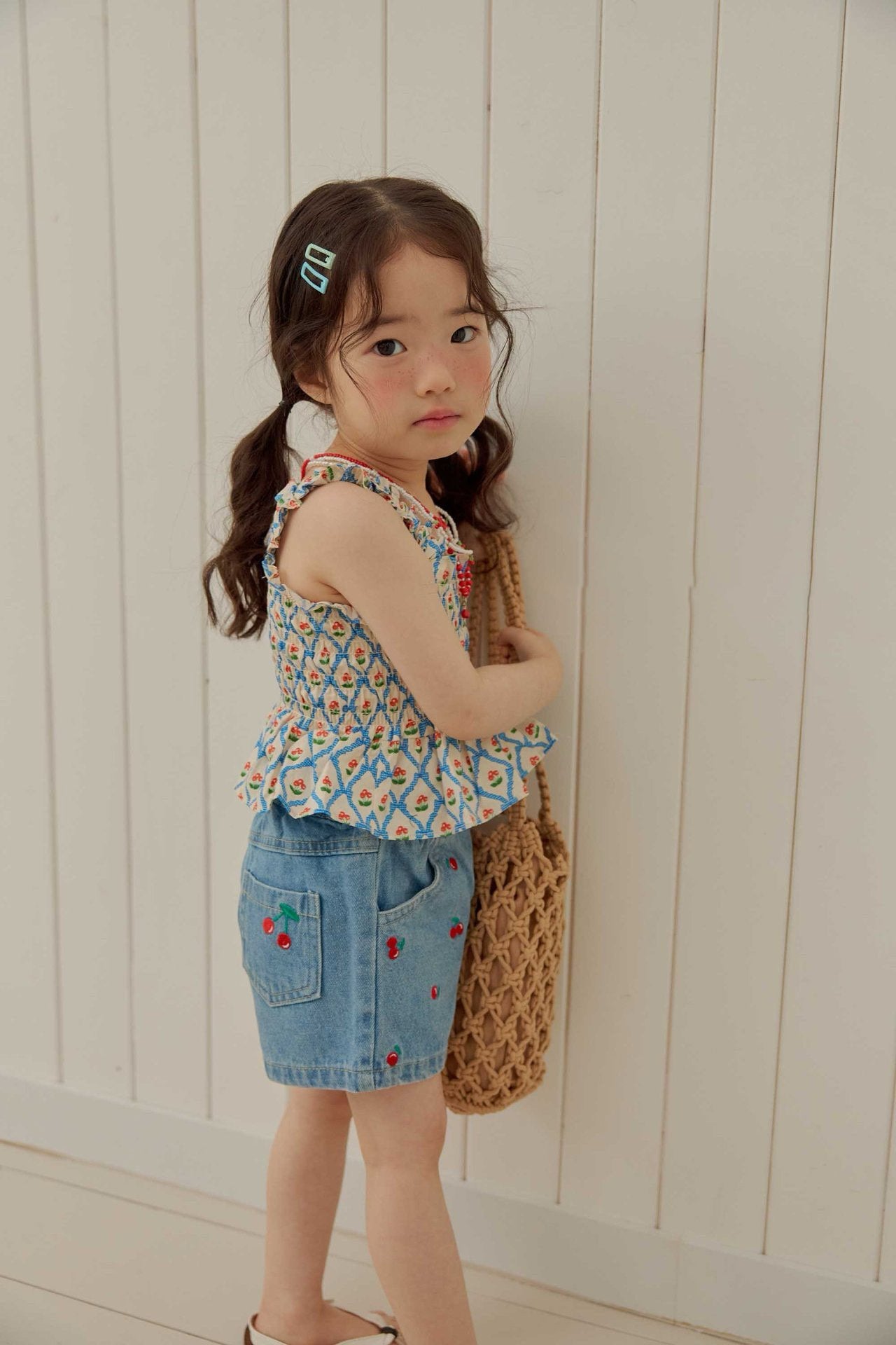 Toddler SS26 Cherry Embroidery Denim Shorts (1 - 6y) - Denim - AT NOON STORE