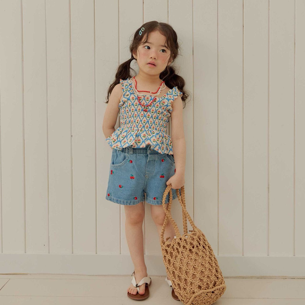 Toddler SS26 Cherry Embroidery Denim Shorts (1 - 6y) - Denim - AT NOON STORE