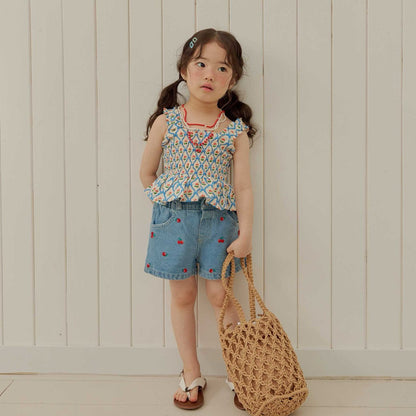 Toddler SS26 Cherry Embroidery Denim Shorts (1 - 6y) - Denim - AT NOON STORE