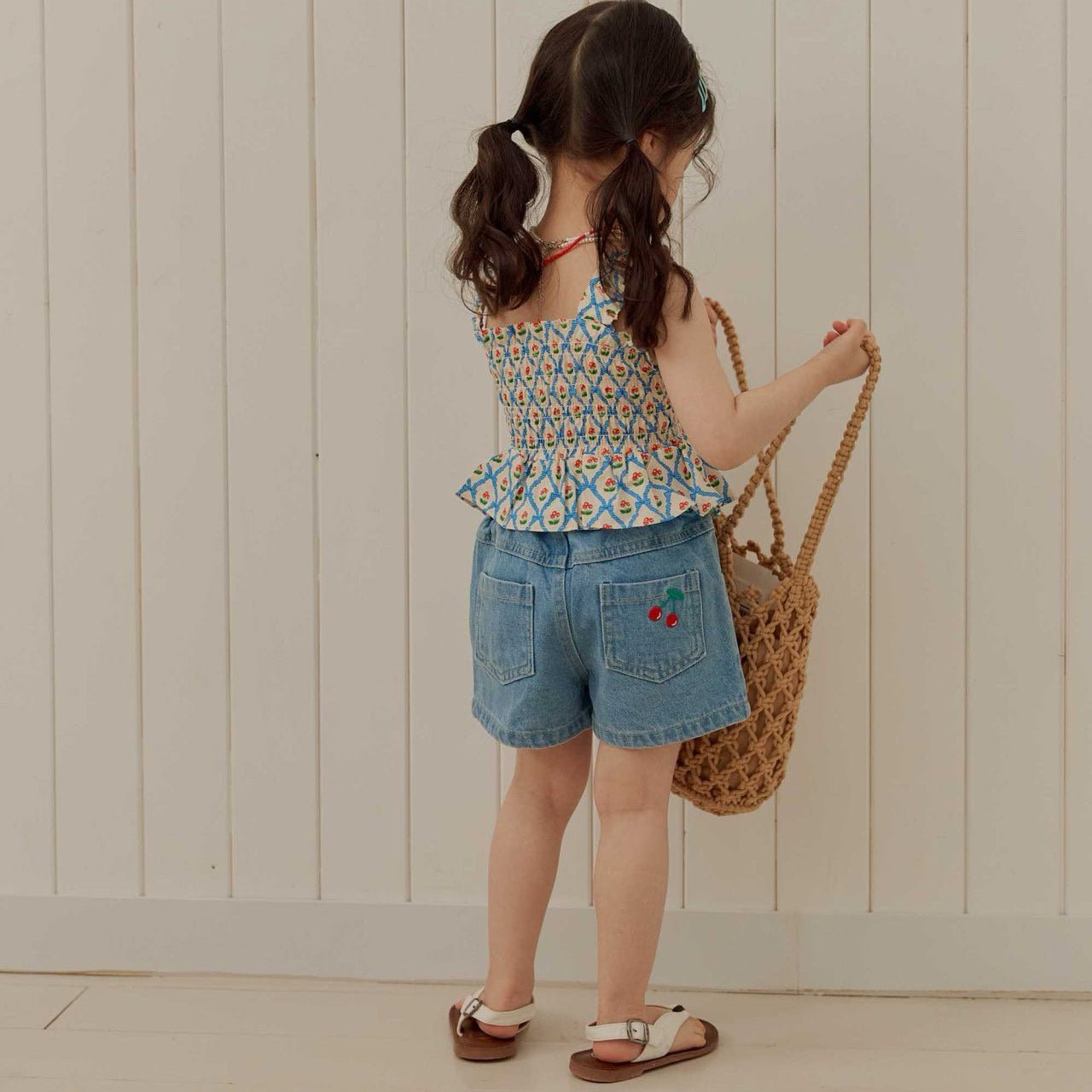 Toddler SS26 Cherry Embroidery Denim Shorts (1 - 6y) - Denim - AT NOON STORE