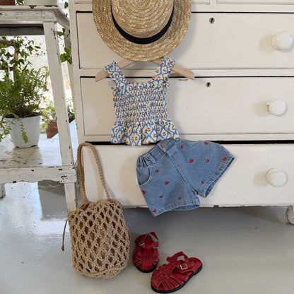 Toddler SS26 Cherry Embroidery Denim Shorts (1 - 6y) - Denim - AT NOON STORE