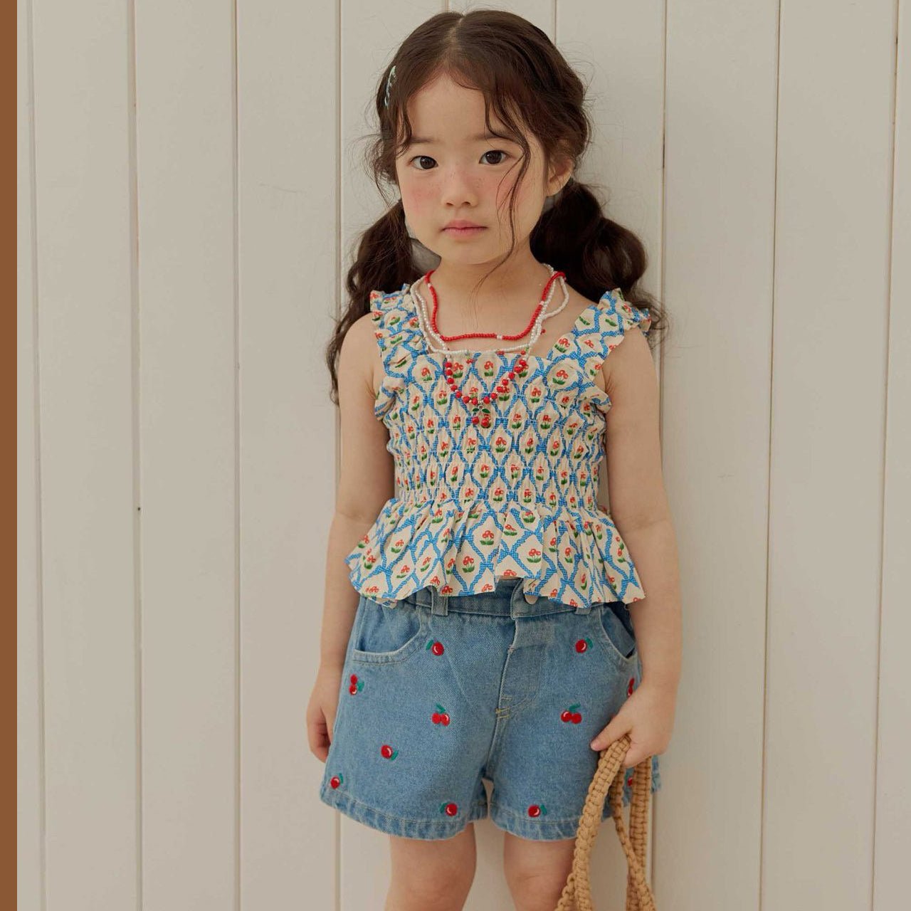 Toddler SS26 Cherry Embroidery Denim Shorts (1 - 6y) - Denim - AT NOON STORE