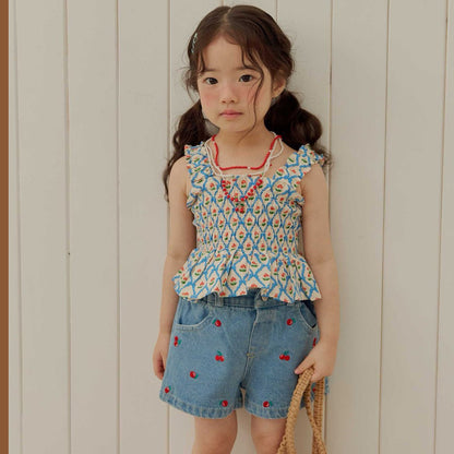 Toddler SS26 Cherry Embroidery Denim Shorts (1 - 6y) - Denim - AT NOON STORE
