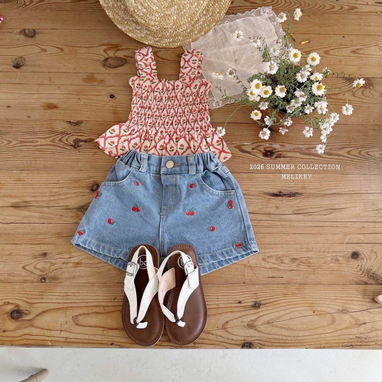 Toddler SS26 Cherry Embroidery Denim Shorts (1 - 6y) - Denim - AT NOON STORE