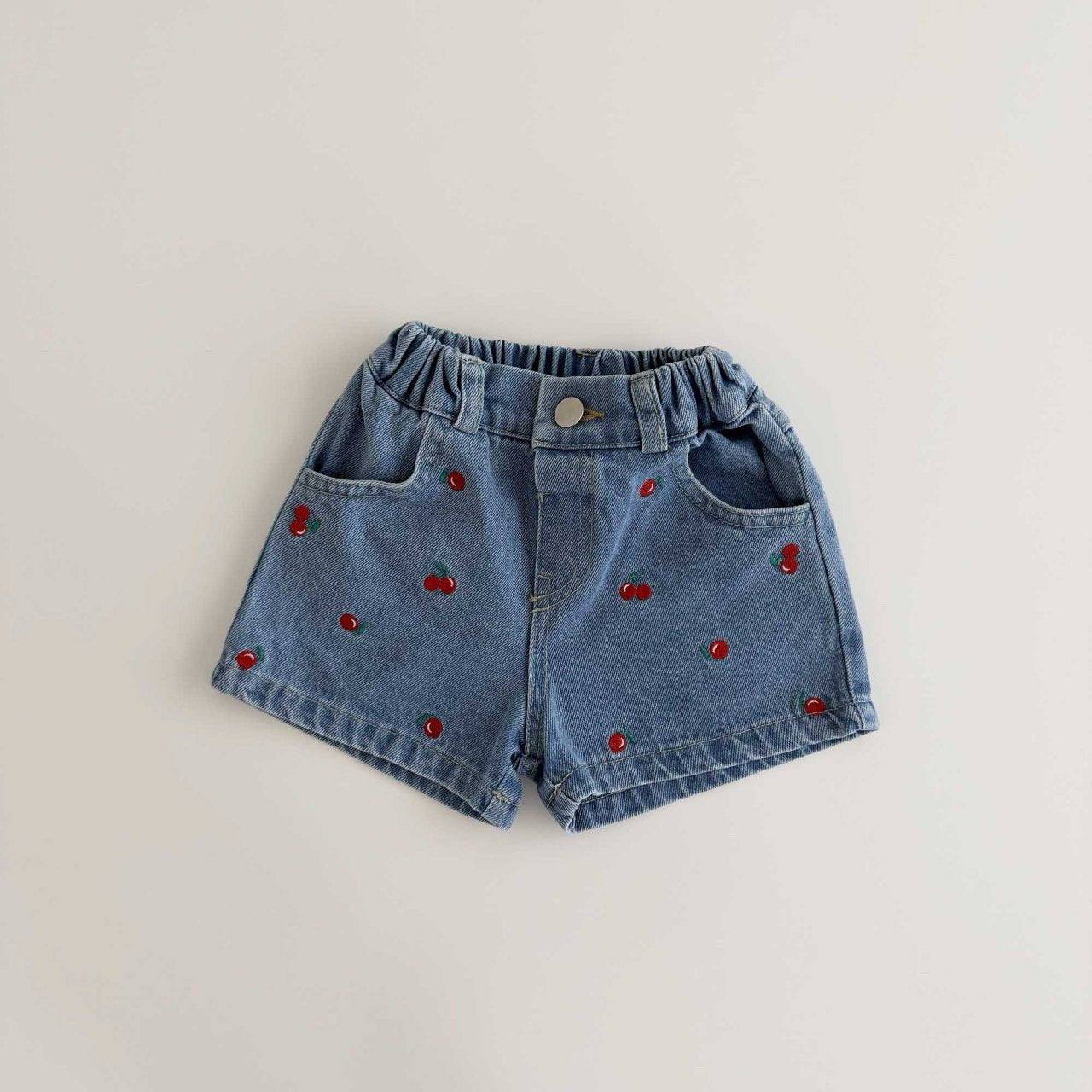 Toddler SS26 Cherry Embroidery Denim Shorts (1 - 6y) - Denim - AT NOON STORE