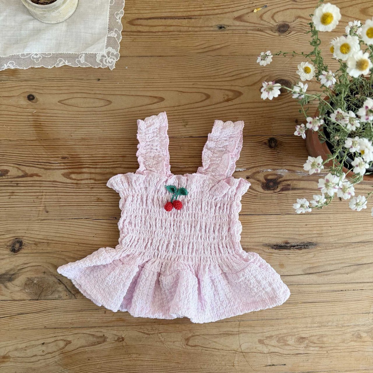 Toddler SS26 Cherry Smocked Peplum Top (1 - 6y) - 2 Colors - AT NOON STORE
