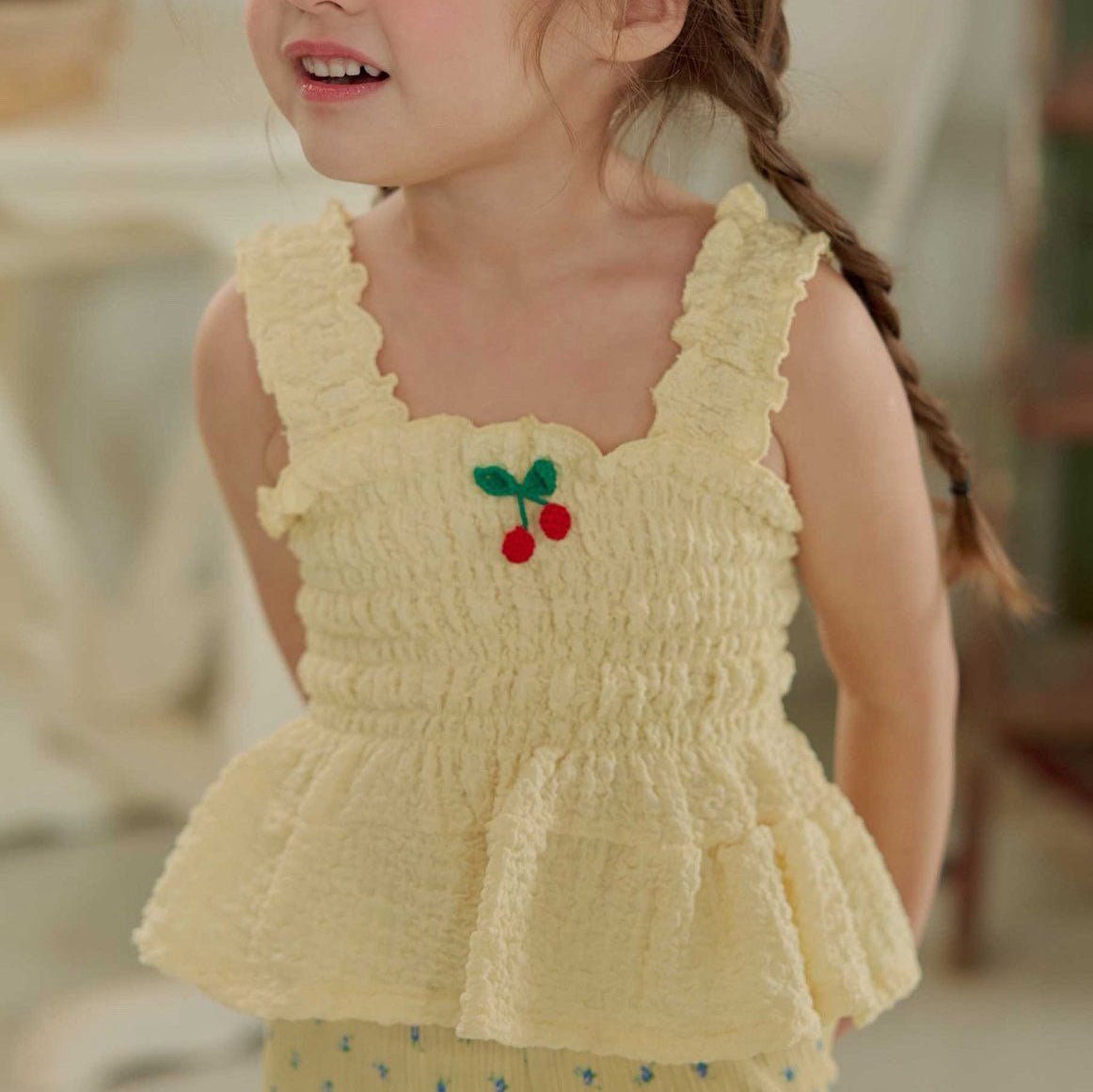 Toddler SS26 Cherry Smocked Peplum Top (1 - 6y) - 2 Colors - AT NOON STORE