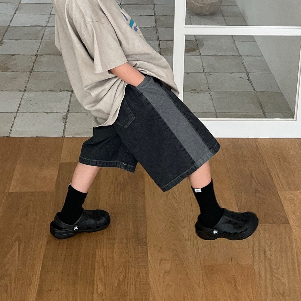 Toddler SS26 Colorblock Denim Bermuda Shorts (3 - 7y) - Black Denim - AT NOON STORE