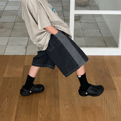 Toddler SS26 Colorblock Denim Bermuda Shorts (3 - 7y) - Black Denim - AT NOON STORE