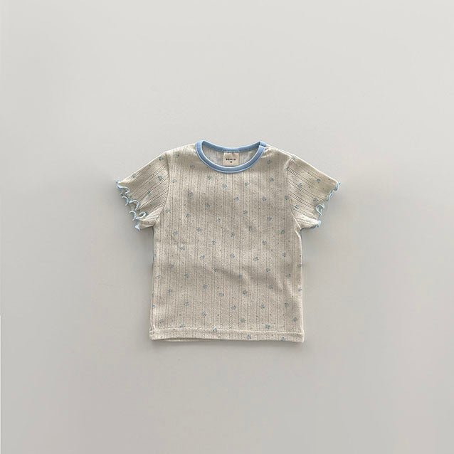 Toddler SS26 Floral Pointelle Lettuce - Edge Short Sleeve Top (12m - 7y) - Ivory kids outfit