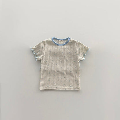 Toddler SS26 Floral Pointelle Lettuce - Edge Short Sleeve Top (12m - 7y) - Ivory kids outfit