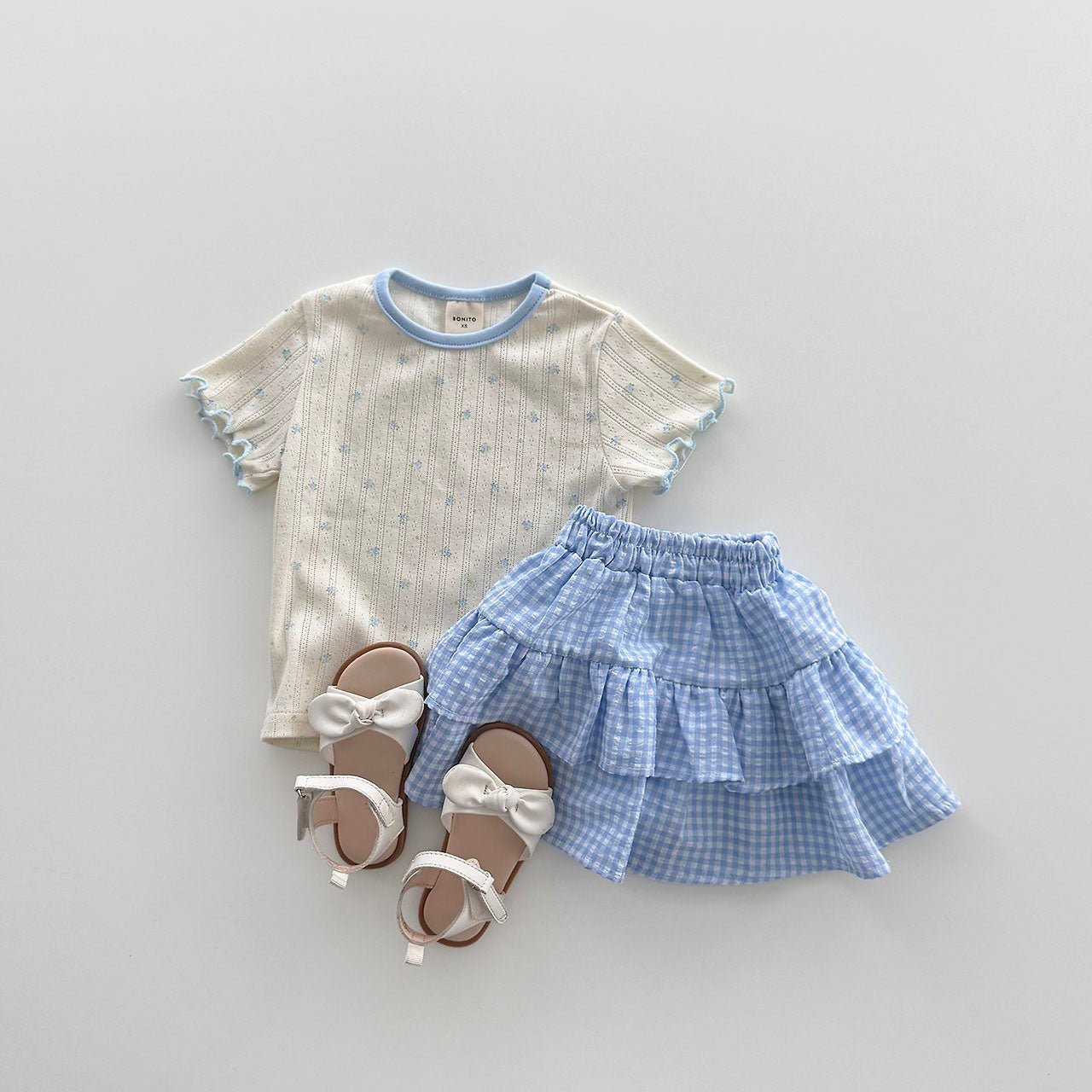 Toddler SS26 Floral Pointelle Lettuce - Edge Short Sleeve Top (12m - 7y) - Ivory kids outfit
