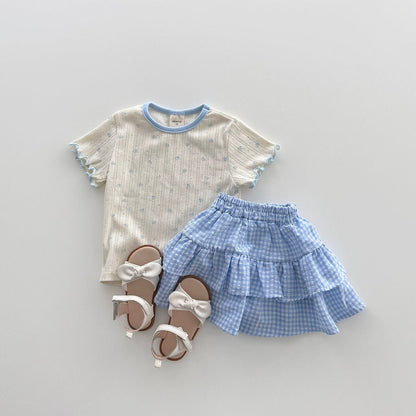 Toddler SS26 Floral Pointelle Lettuce - Edge Short Sleeve Top (12m - 7y) - Ivory kids outfit
