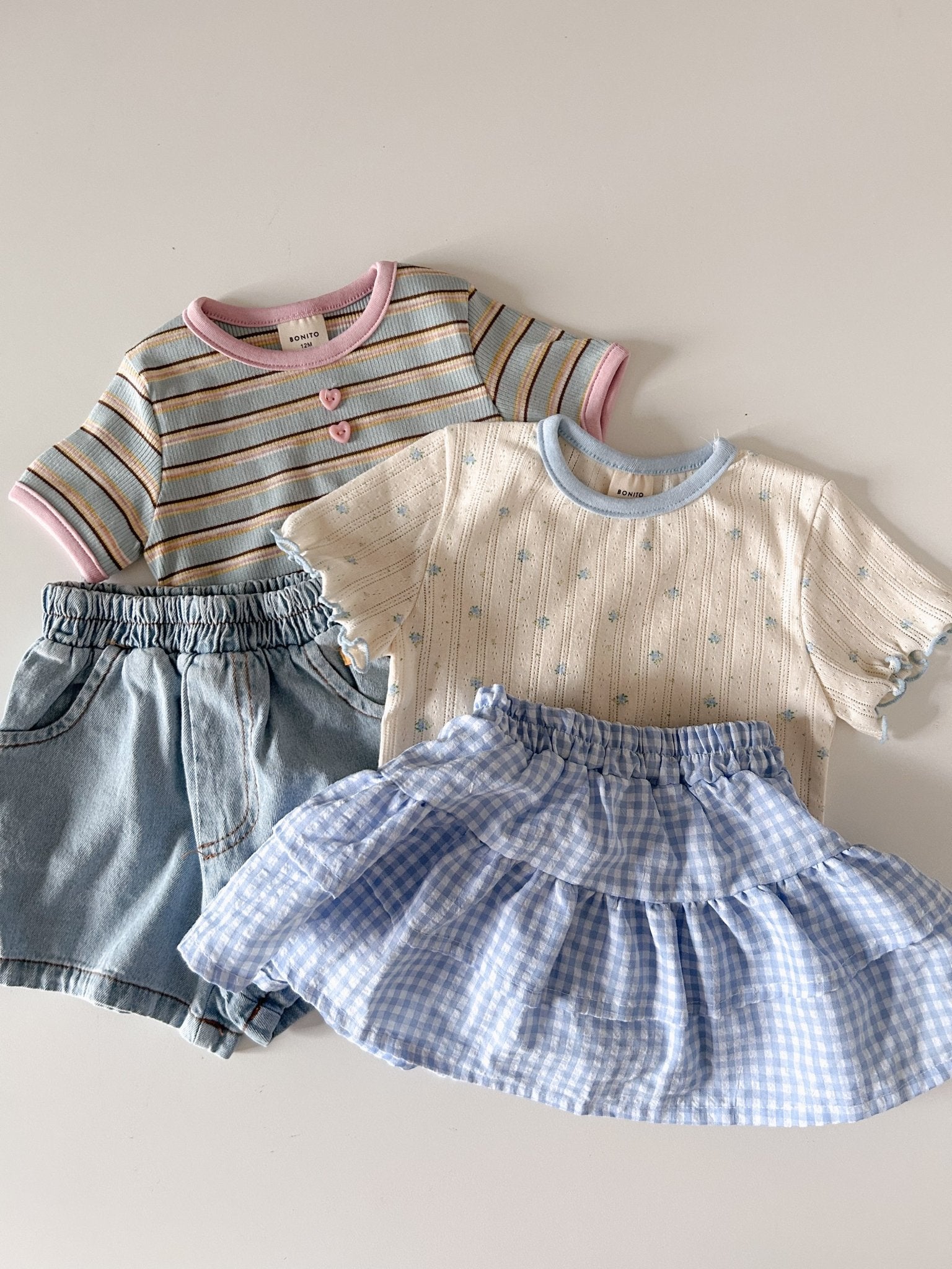 Toddler SS26 Floral Pointelle Lettuce - Edge Short Sleeve Top (12m - 7y) - Ivory kids outfit