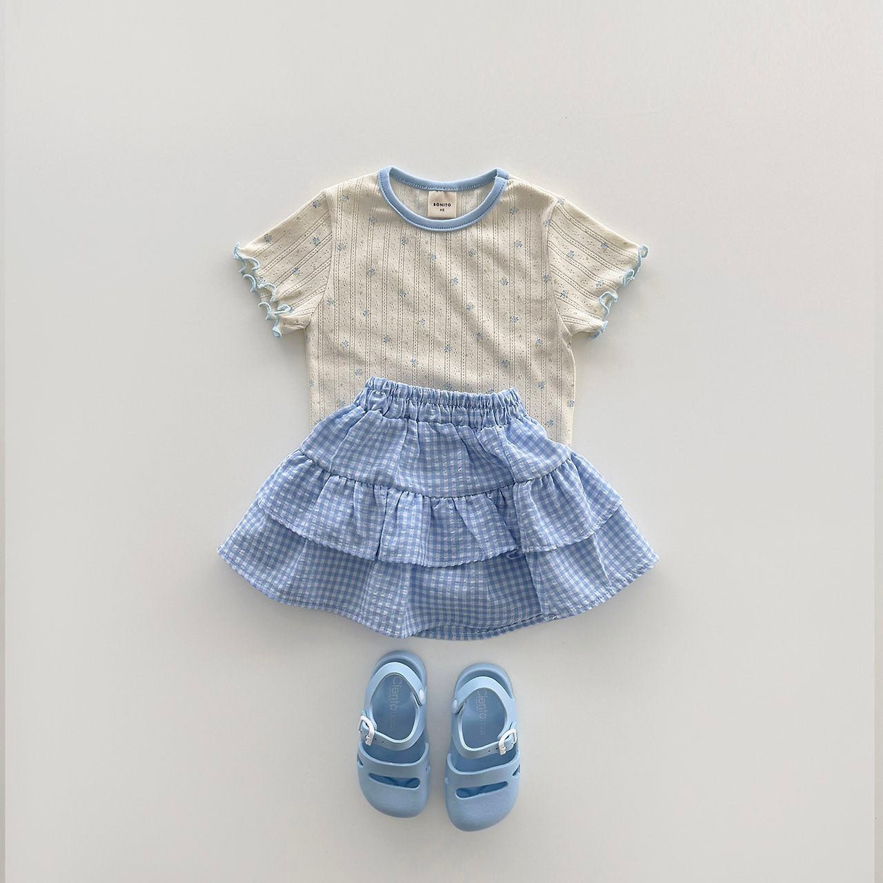 Toddler SS26 Floral Pointelle Lettuce - Edge Short Sleeve Top (12m - 7y) - Ivory kids outfit