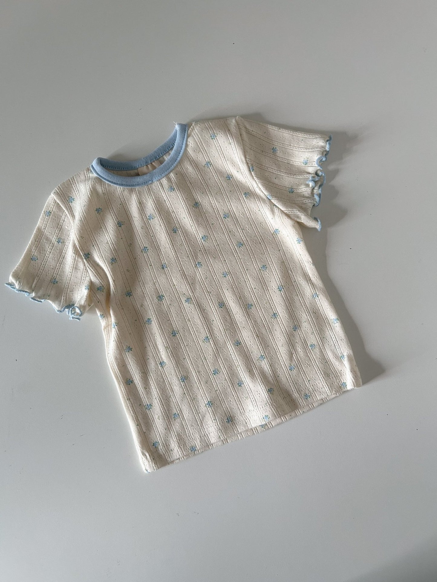 Toddler SS26 Floral Pointelle Lettuce - Edge Short Sleeve Top (12m - 7y) - Ivory kids outfit