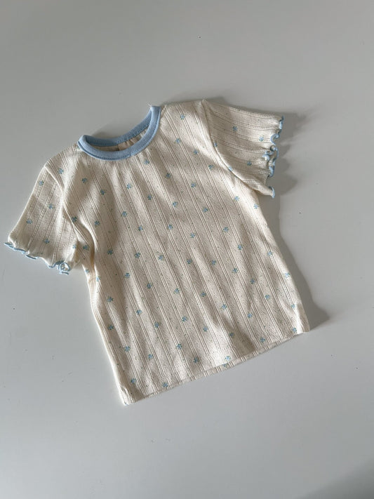 Toddler SS26 Floral Pointelle Lettuce - Edge Short Sleeve Top (12m - 7y) - Ivory kids outfit
