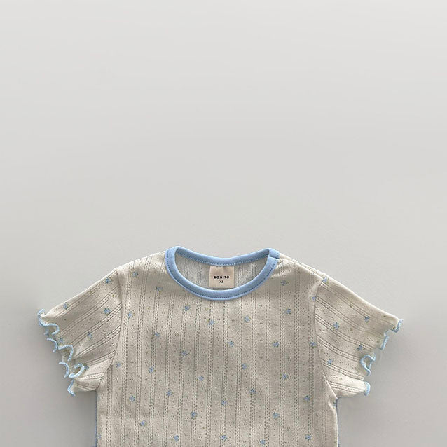 Toddler SS26 Floral Pointelle Lettuce - Edge Short Sleeve Top (12m - 7y) - Ivory kids outfit