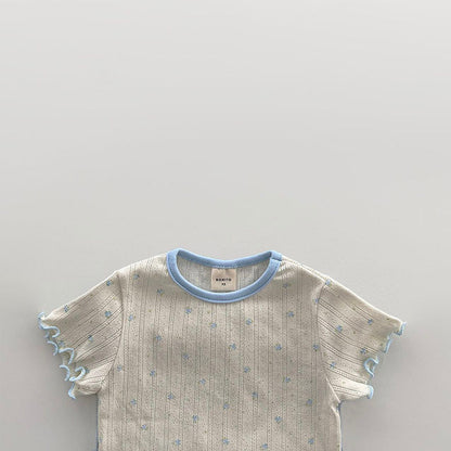 Toddler SS26 Floral Pointelle Lettuce - Edge Short Sleeve Top (12m - 7y) - Ivory kids outfit