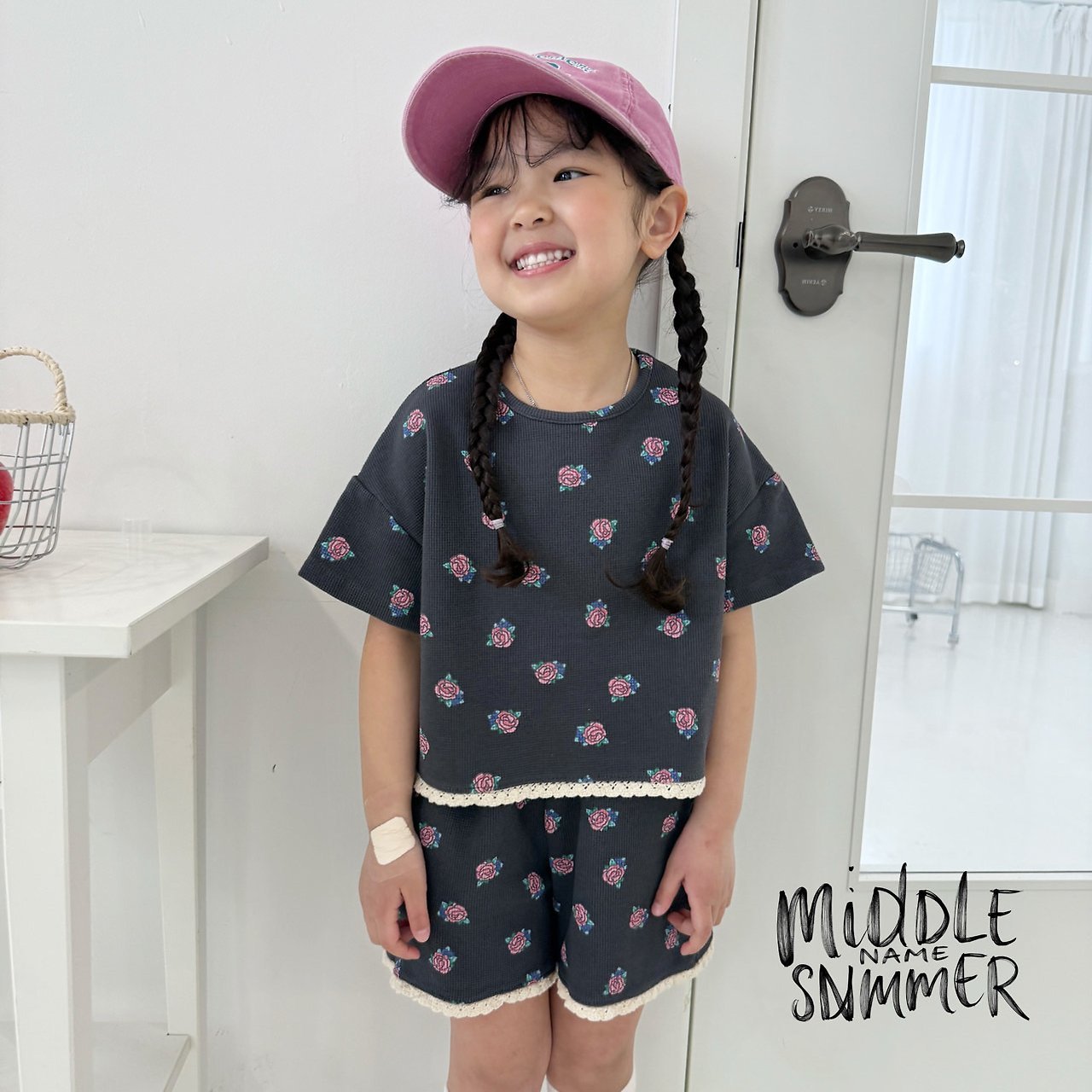 Toddler SS26 Floral Waffle Lace Detail Short Sleeve Semi Crop Top and Shorts Set (3 - 7y) - 2 Colors - AT NOON STORE