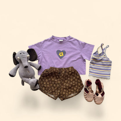 Toddler SS26 Flower in Heart Short Sleeve Crop Top (3 - 7y) - 2 Colors - AT NOON STORE